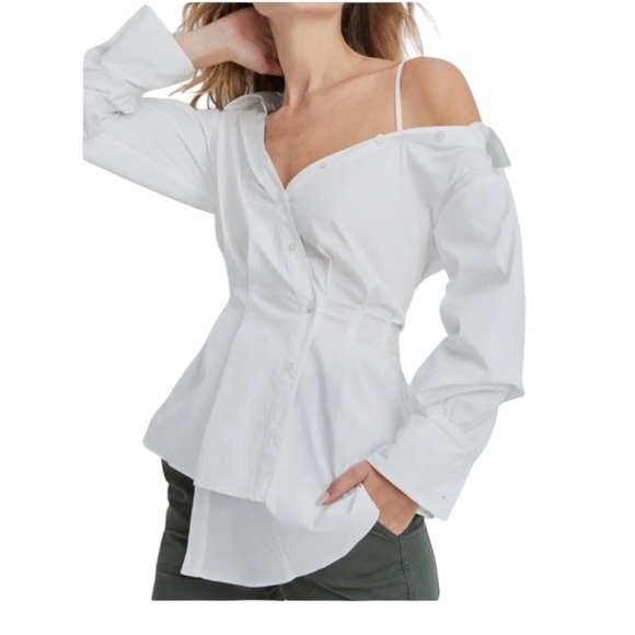 Veronica Beard Tomasi Off Shoulder White Shirt - Picture 1 of 7